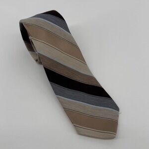 Vintage Philippe Longuet Paris NY Silk Tie Brown Blue Striped 56.5" X 3" Classic
